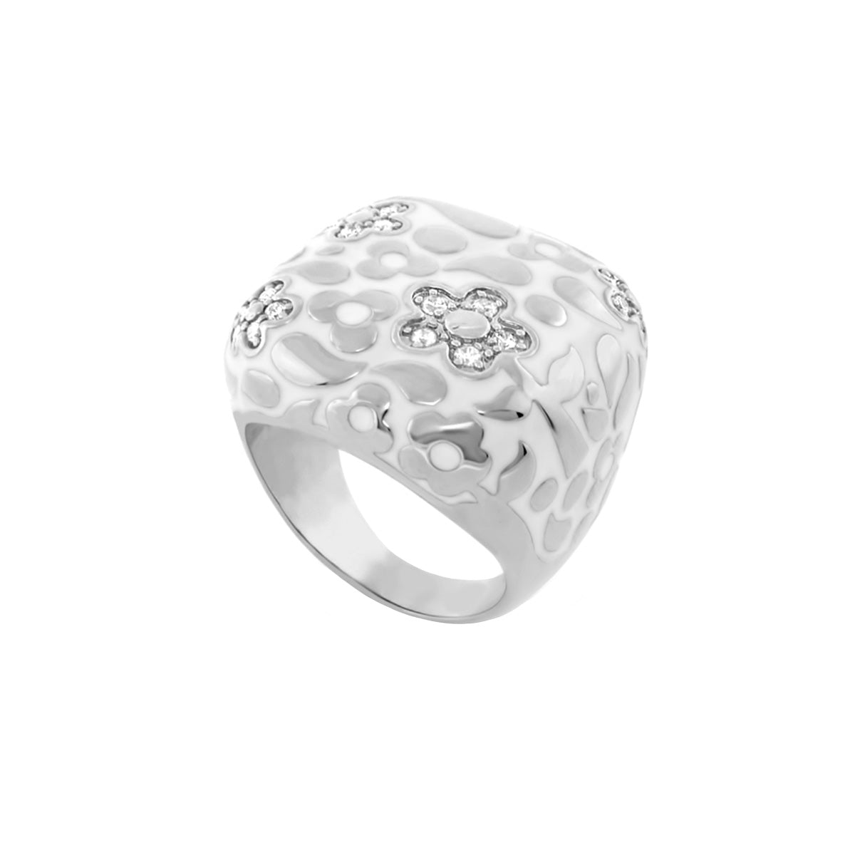 Lauren G Adams Flowers by Orly Cocktail Ring with pavé flower dome in silver-tone on Tampa Home & Garden Store