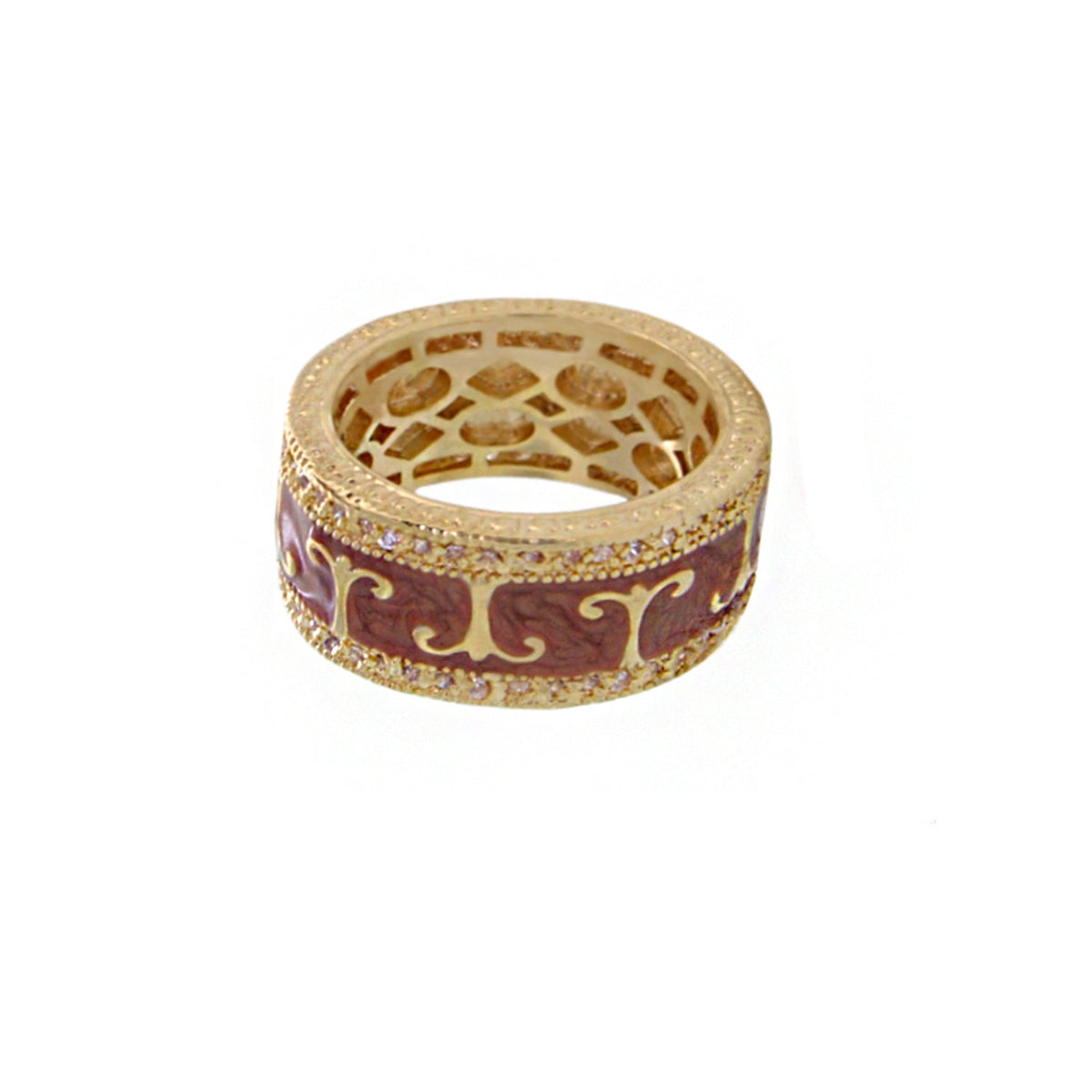 Renaissance Style Ring Pavé Edge Scroll band gold-tone with burgundy enamel by Lauren G Adams on Tampa Home & Garden Store