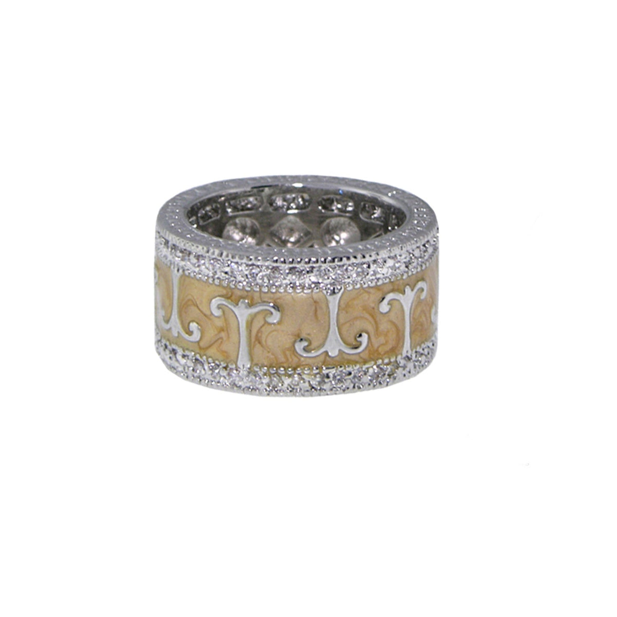Band ring with beige center and white scroll motif; Pavé Edge Scroll by Lauren G Adams on Tampa Home & Garden Store