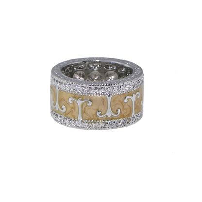 Band ring with beige center and white scroll motif; Pavé Edge Scroll by Lauren G Adams on Tampa Home & Garden Store
