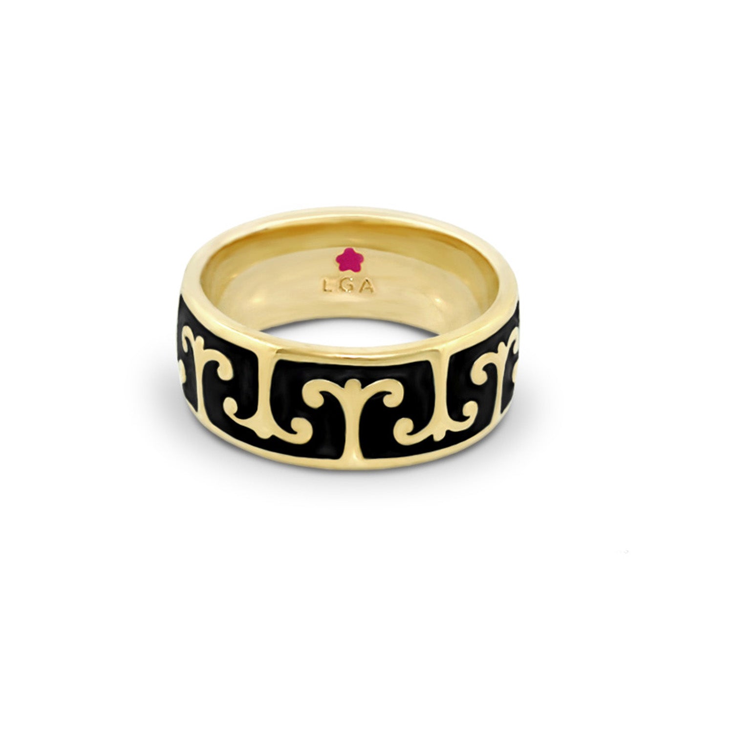Renaissance Style Ring — Scroll Band, gold-tone with black enamel scrollwork, LGA inside on Tampa Home & Garden Store