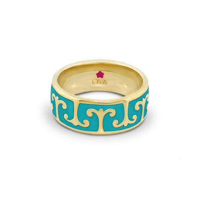 Renaissance Style Ring — Scroll Band turquoise enamel on gold by Lauren G Adams on Tampa Home & Garden Store