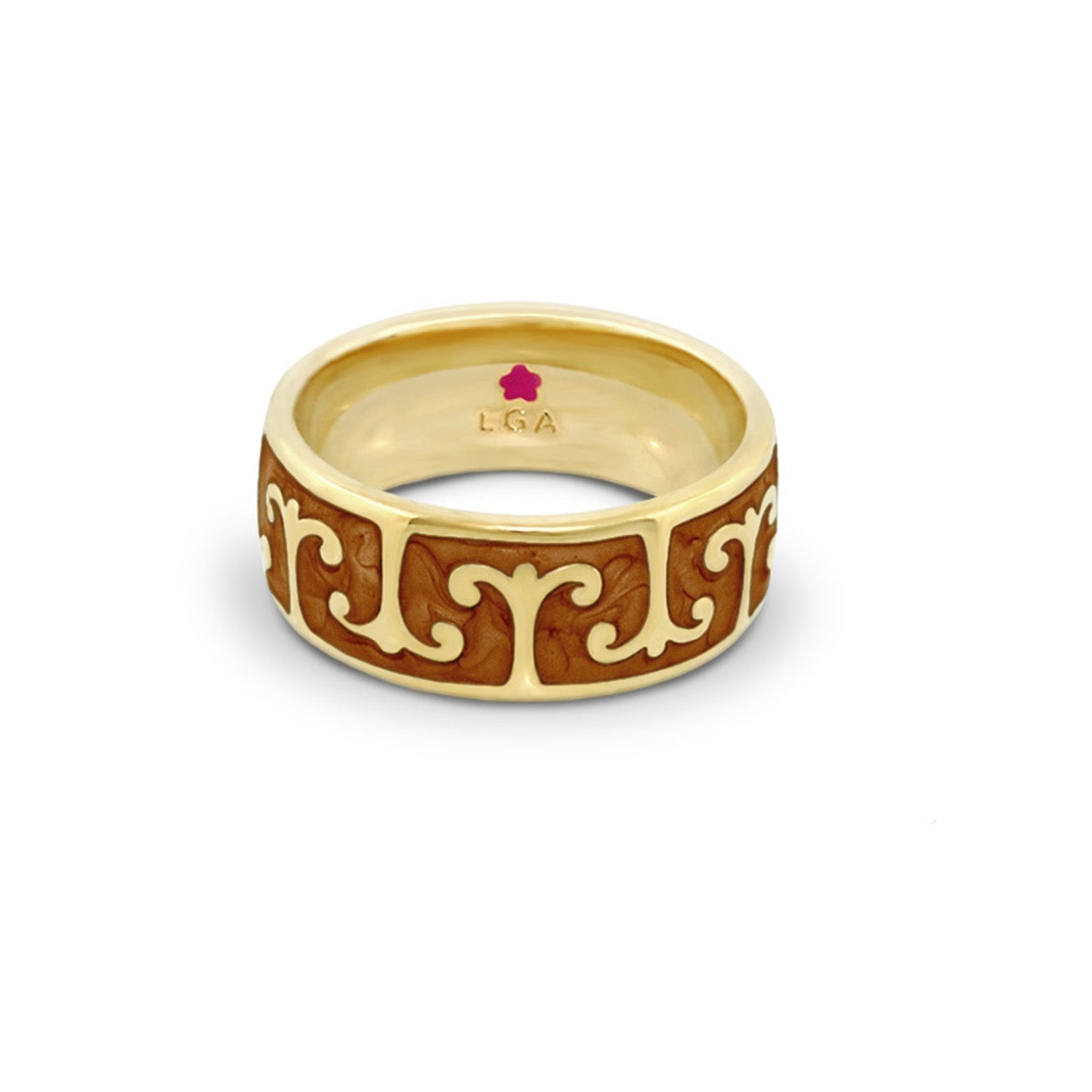 Renaissance Style Ring - Scroll Band, gold-tone with brown enamel scrolls, LGA inner stamp on Tampa Home & Garden Store
