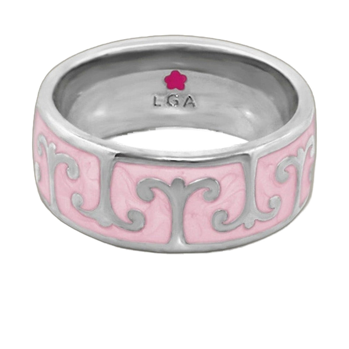 Renaissance Style Ring — Scroll Band pink enamel with gray scrollwork Lauren G Adams on Tampa Home & Garden Store