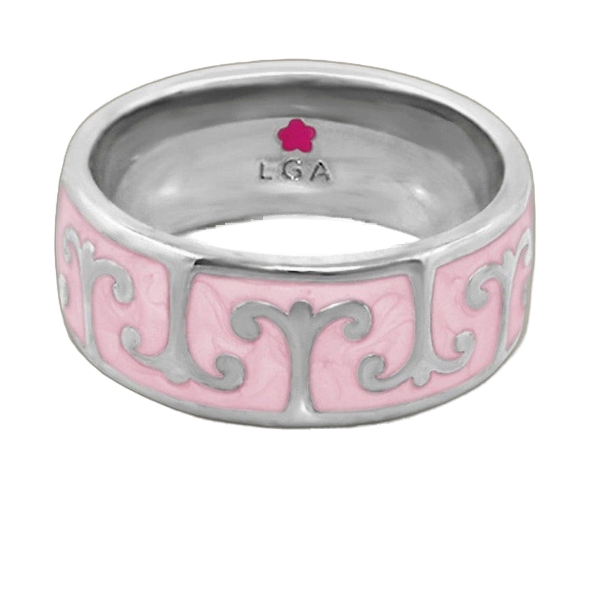 Renaissance Style Ring — Scroll Band pink enamel with gray scrollwork Lauren G Adams on Tampa Home & Garden Store