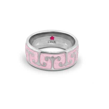 Renaissance Style Ring — Scroll Band pink enamel panels with silver scrollwork LGA stamp on Tampa Home & Garden Store