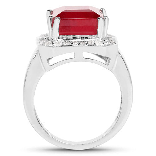 Bids.com .925 sterling silver ring with red ruby center and white topaz halo on Tampa Home & Garden Store