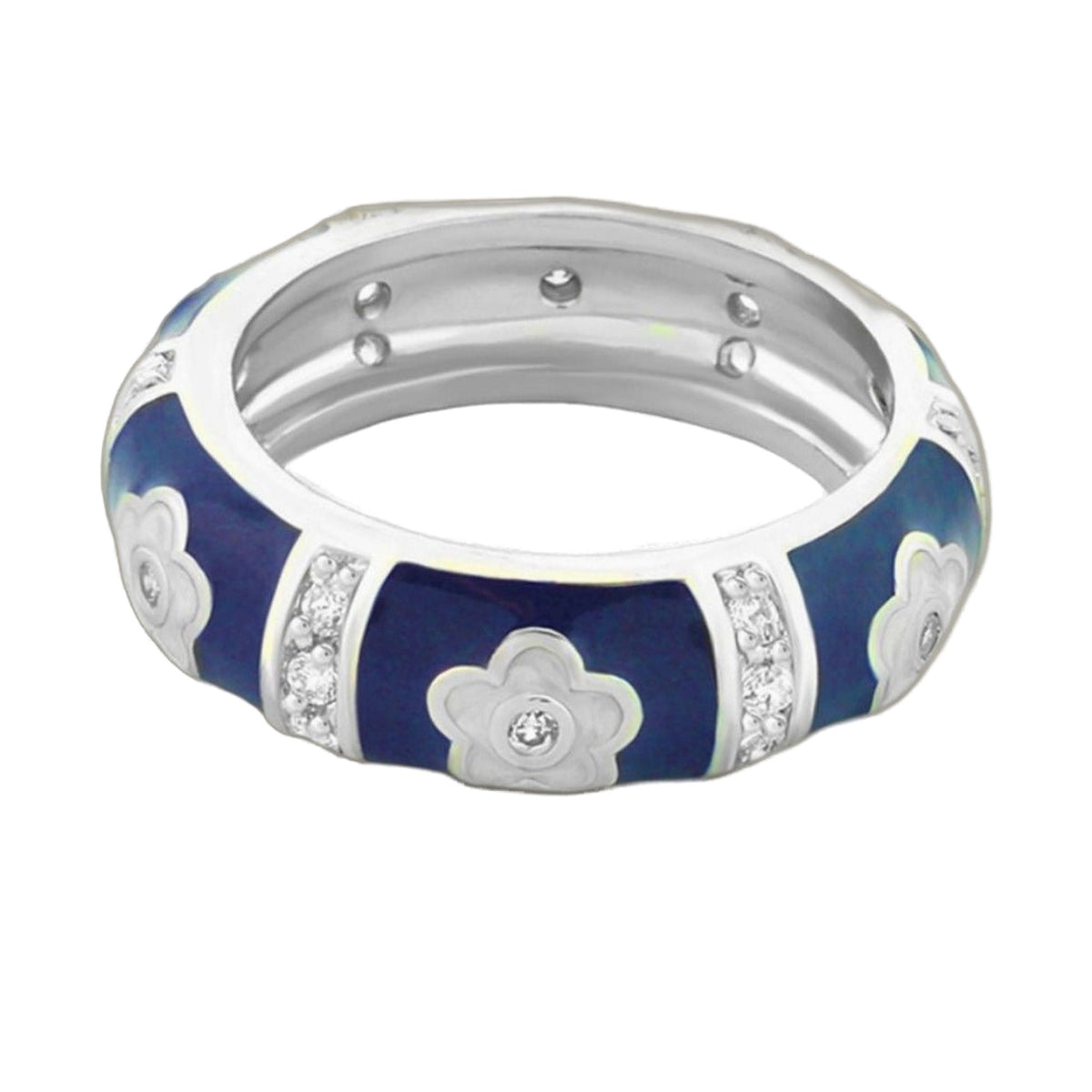Daisy Love Stackable Ring Domed Flower by Lauren G Adams, blue enamel with crystal accents on Tampa Home & Garden Store