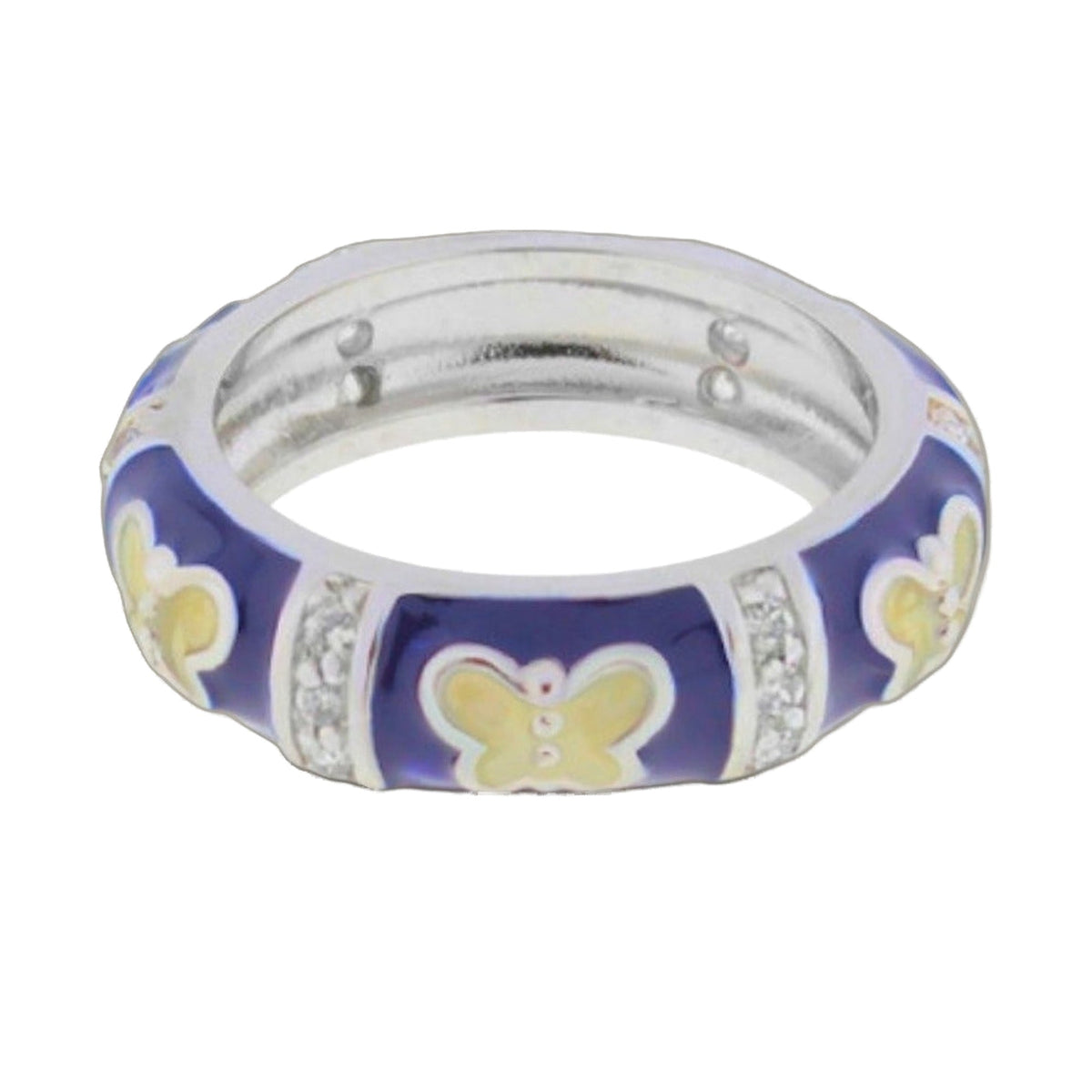 Band ring by Lauren G Adams, Butterfly World Domed Pavé Station in blue enamel on Tampa Home & Garden Store