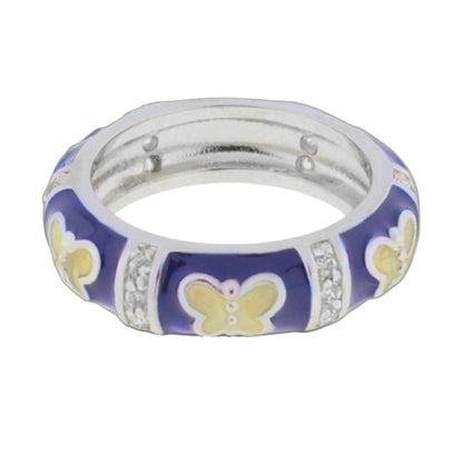 Band ring by Lauren G Adams, Butterfly World Domed Pavé Station in blue enamel on Tampa Home & Garden Store