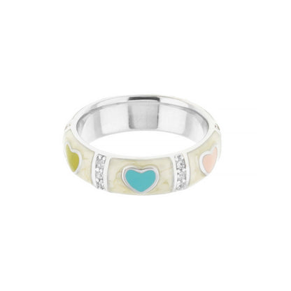Lots of Love Stackable Ring Heart & Pavé Station silver band with enamel hearts on Tampa Home & Garden Store