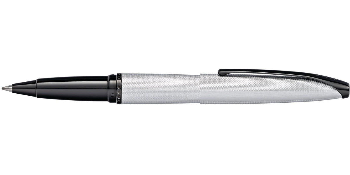 ATX Brushed Chrome Rollerball Pen by A.T. Cross with black cap and textured silver barrel on Tampa Home & Garden Store