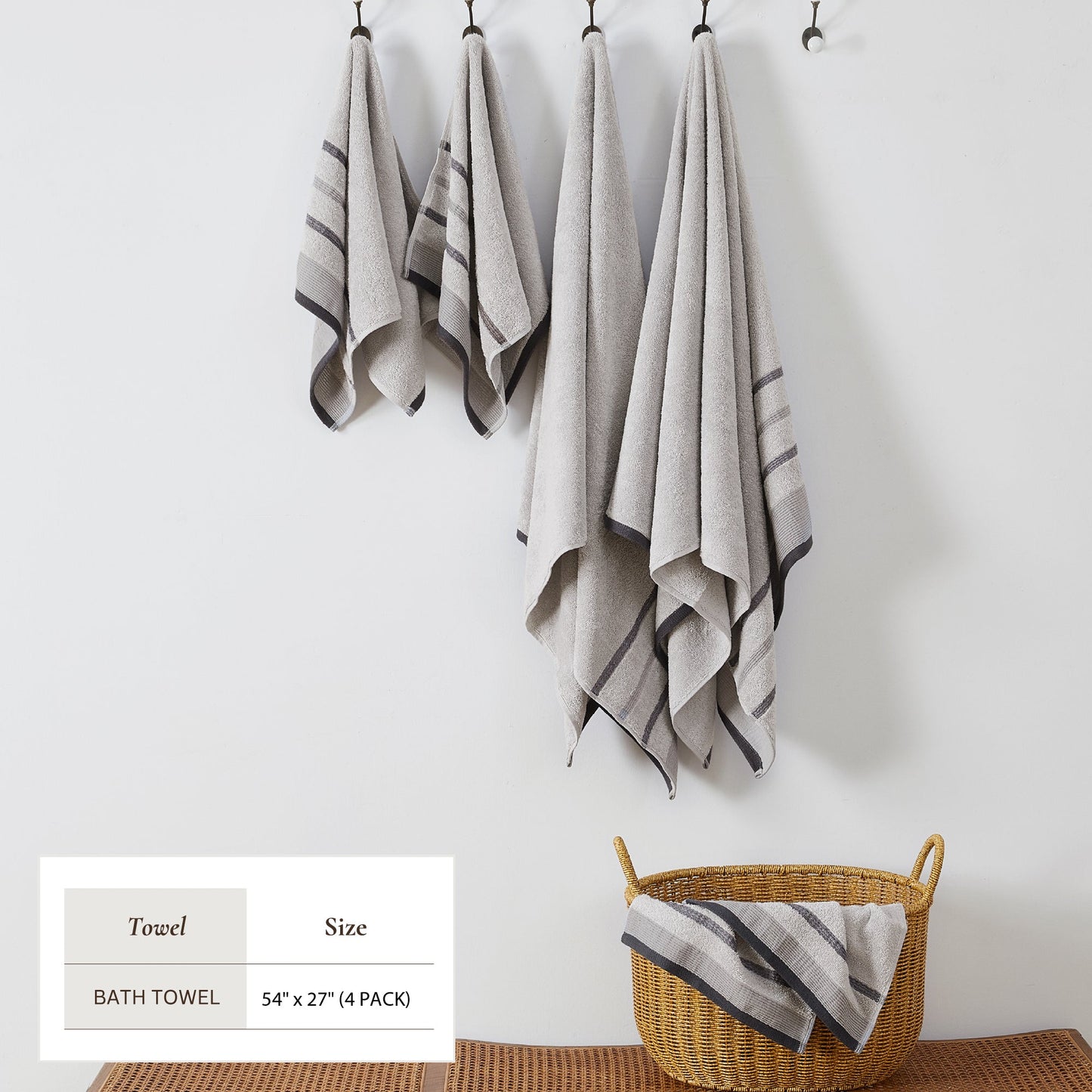 Soft Cotton Bath Towel Set and Stripe Detail