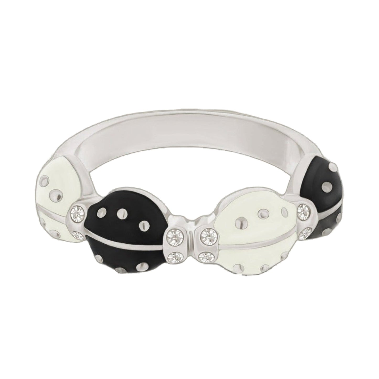 Lady Poof Ring, Lauren G Adams stackable ring with black and silver-toned discs and rhinestones on Tampa Home & Garden Store