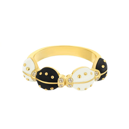 Lady Poof Ring stackable gold-tone bow ring with white enamel and crystals by Lauren G Adams on Tampa Home & Garden Store