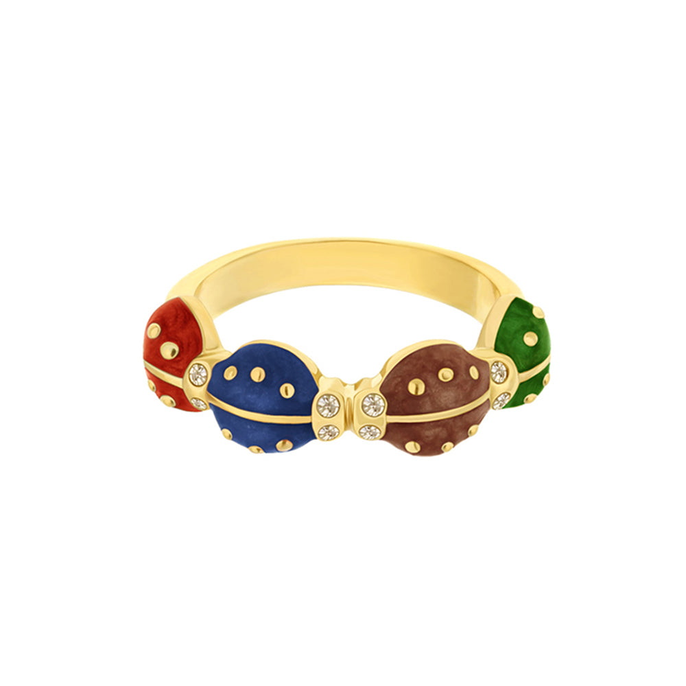Lady Poof Ring, gold stackable ring with colorful enameled beads and crystals by Lauren G Adams on Tampa Home & Garden Store
