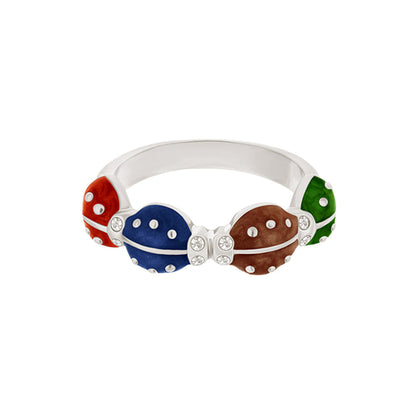 Lady Poof Ring by Lauren G Adams stackable ring with red blue brown green beads and crystals on Tampa Home & Garden Store