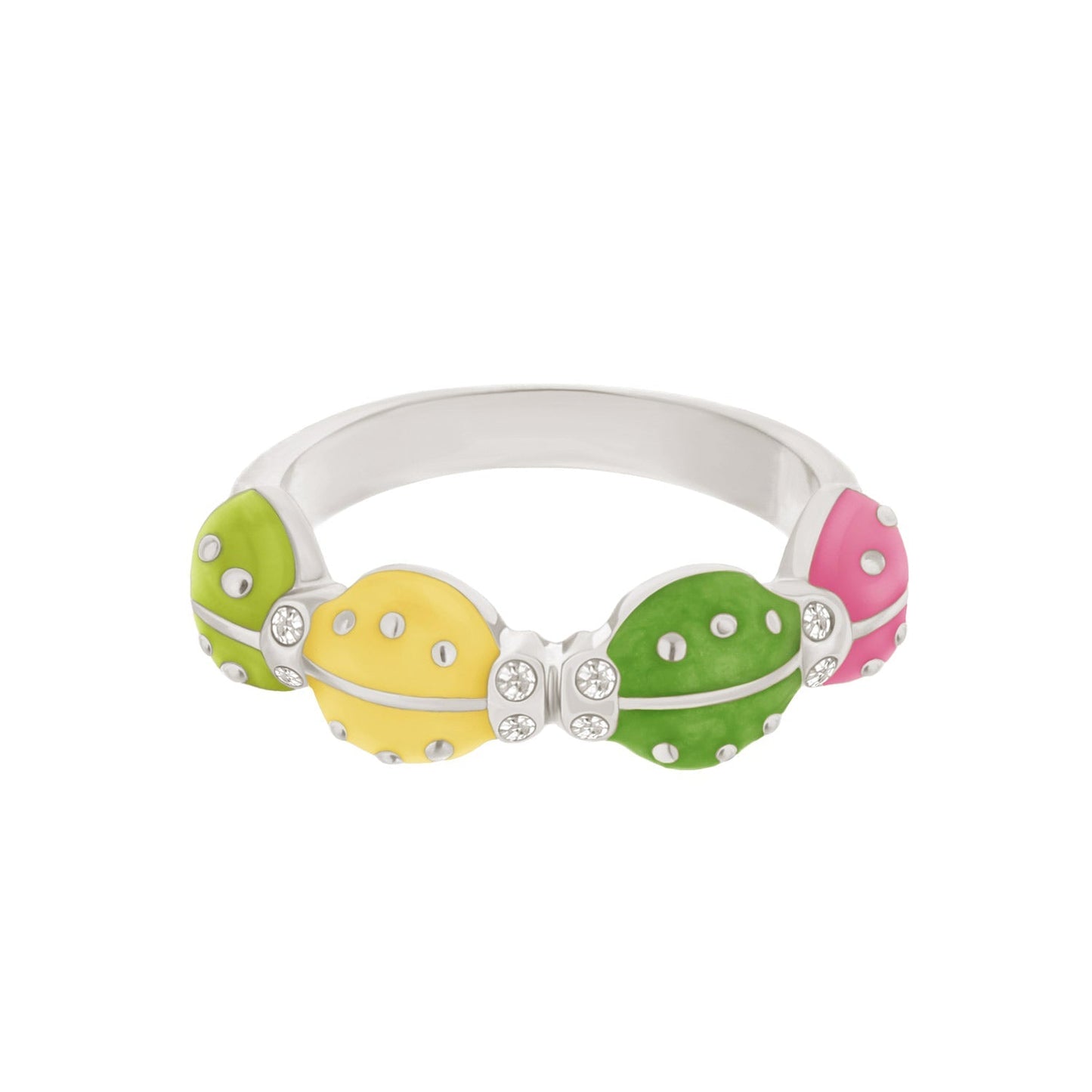 Lady Poof Ring, Lauren G Adams, colorful butterfly segments in lime yellow pink with crystals on Tampa Home & Garden Store