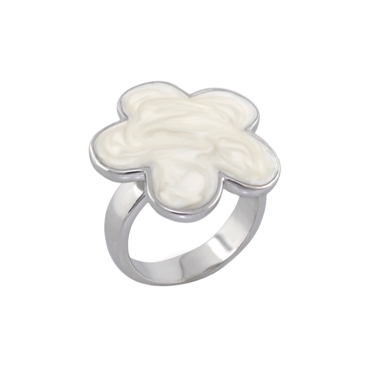 Daisy Flower Ring by Lauren G Adams, silver-tone cocktail ring with white enamel flower on Tampa Home & Garden Store