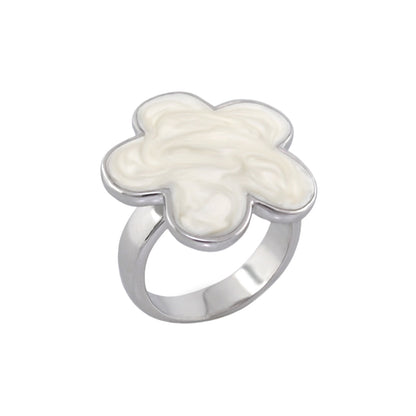Daisy Flower Ring by Lauren G Adams, silver-tone cocktail ring with white enamel flower on Tampa Home & Garden Store