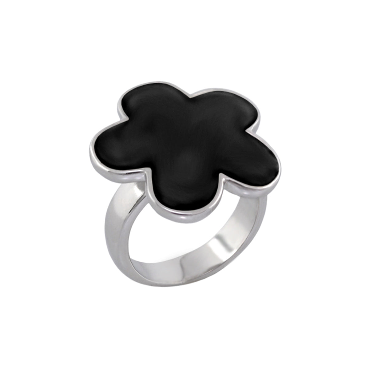 Daisy flower ring featuring black enamel petals atop a silver-tone cocktail ring on Tampa Home & Garden Store