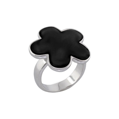 Daisy flower ring featuring black enamel petals atop a silver-tone cocktail ring on Tampa Home & Garden Store