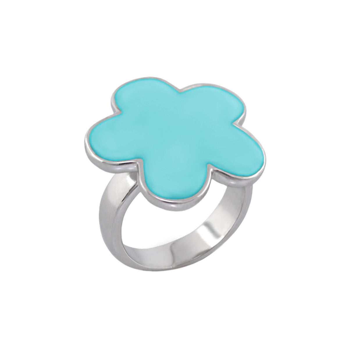 Daisy Flower Ring turquoise enamel blossom on a silver cocktail ring band on Tampa Home & Garden Store
