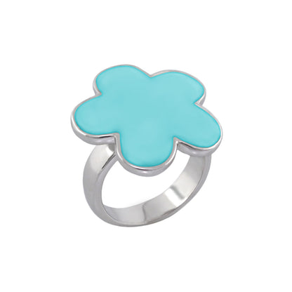 Daisy Flower Ring turquoise enamel blossom on a silver cocktail ring band on Tampa Home & Garden Store