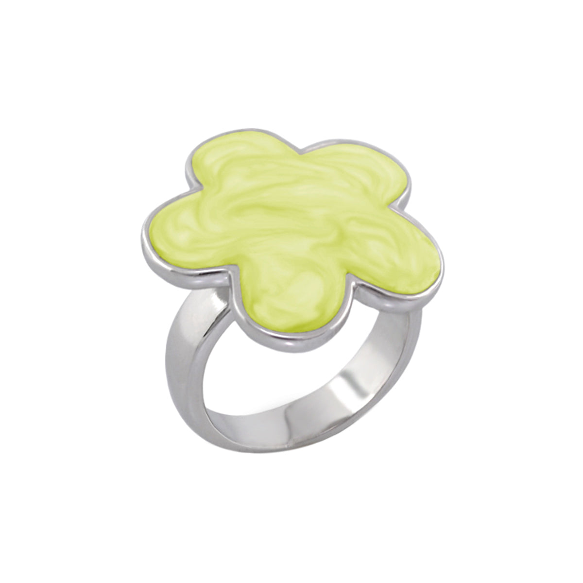 Daisy Flower Ring by Lauren G Adams, neon lime enamel flower, silver band on Tampa Home & Garden Store