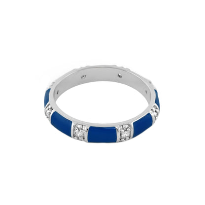 Santa Barbara Ring by Lauren G Adams, silver stackable ring with blue enamel and crystals on Tampa Home & Garden Store
