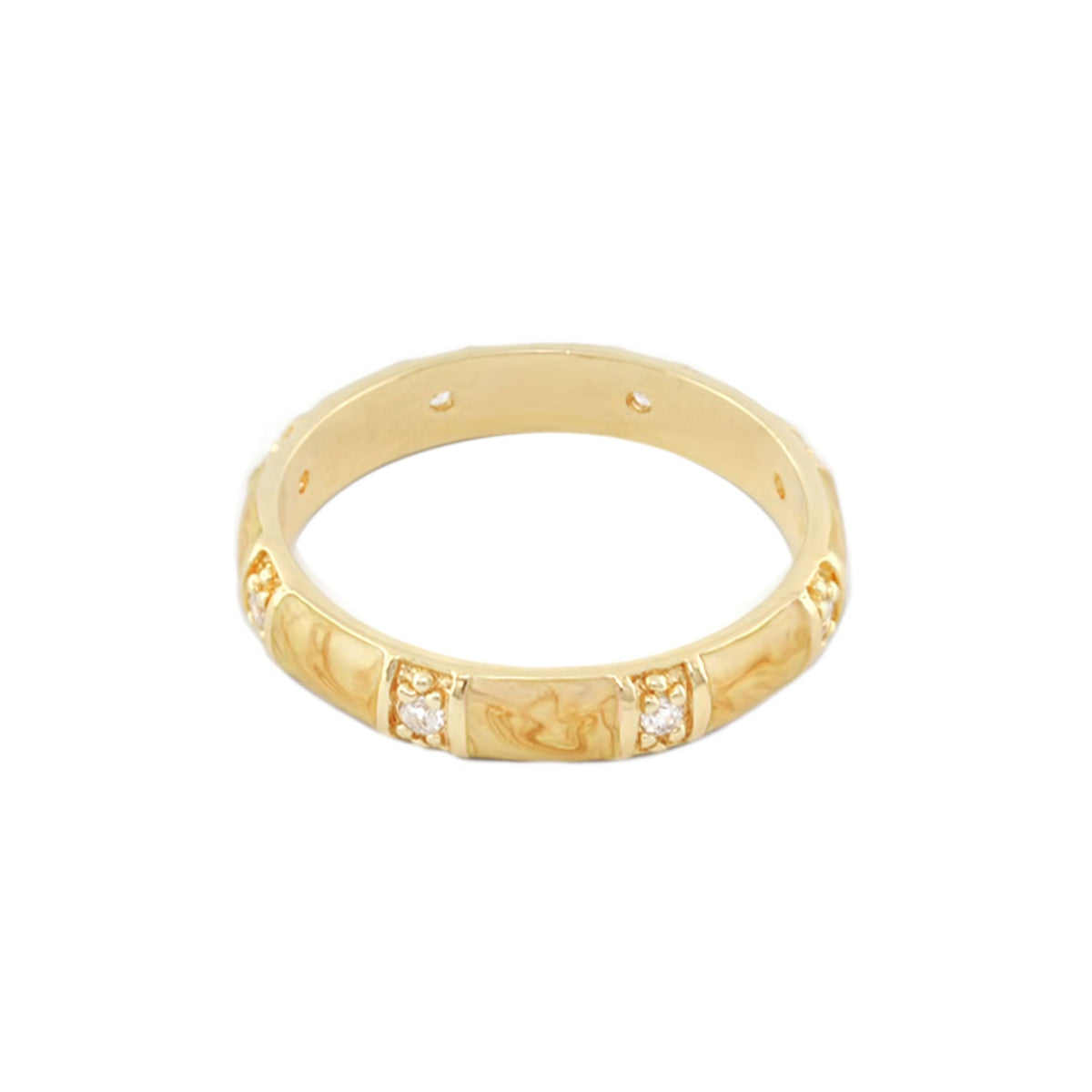 Santa Barbara Ring, gold-tone stackable ring with marbled panels and diamond accents on Tampa Home & Garden Store