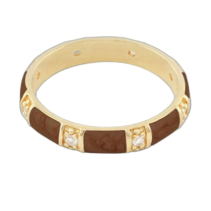 Santa Barbara Ring stackable gold-tone ring with brown enamel blocks and diamond accents on Tampa Home & Garden Store