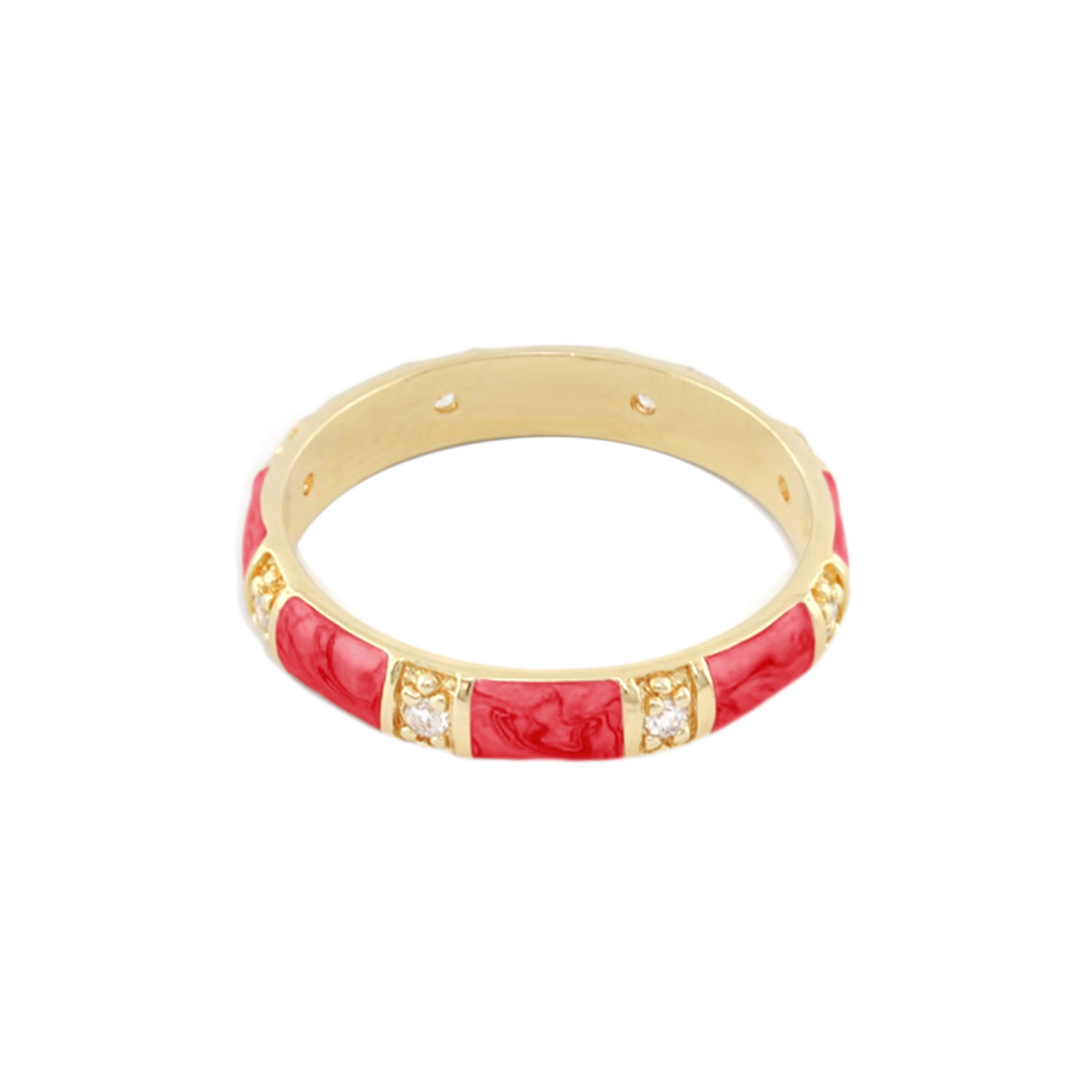Santa Barbara Ring gold-tone stackable ring with red enamel blocks and diamonds on Tampa Home & Garden Store