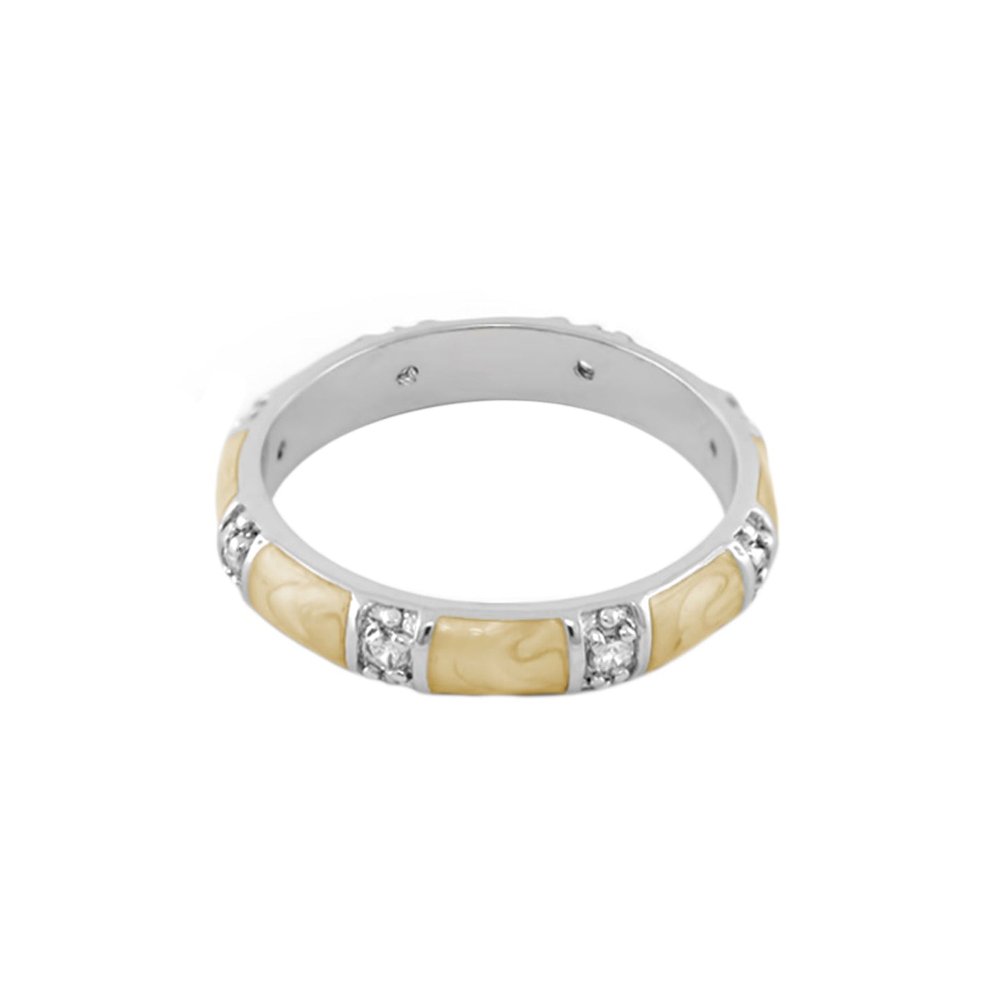 Santa Barbara Ring, stackable ring by Lauren G Adams in two-tone metal with beige inlays and diamond accents on Tampa Home & Garden Store