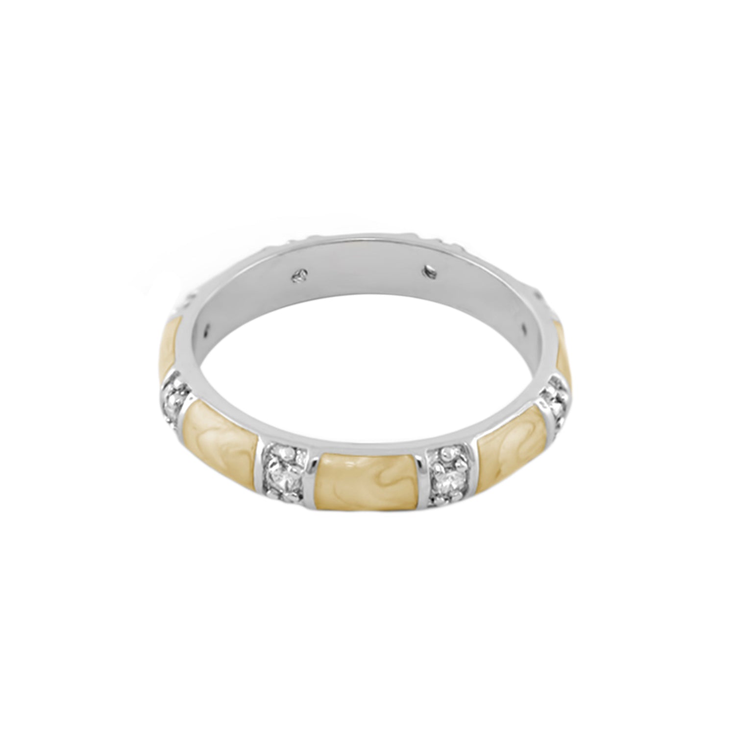 Santa Barbara Ring, stackable ring by Lauren G Adams in two-tone metal with beige inlays and diamond accents on Tampa Home & Garden Store
