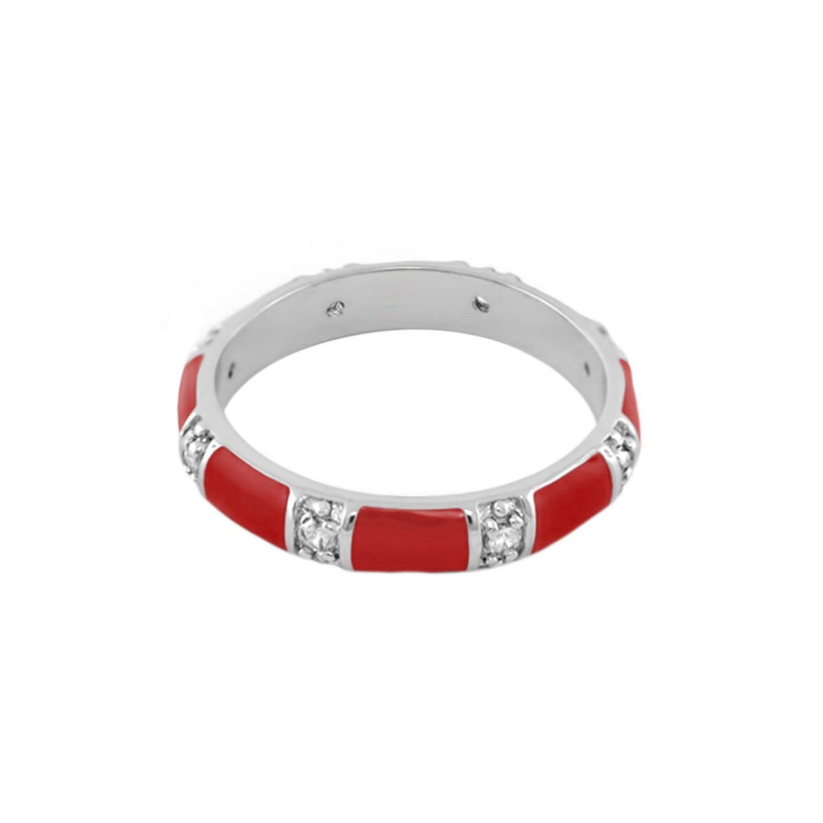 Santa Barbara Ring by Lauren G Adams, silver stackable ring with red enamel and crystal accents on Tampa Home & Garden Store