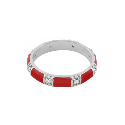 Santa Barbara Ring by Lauren G Adams, silver stackable ring with red enamel and crystal accents on Tampa Home & Garden Store