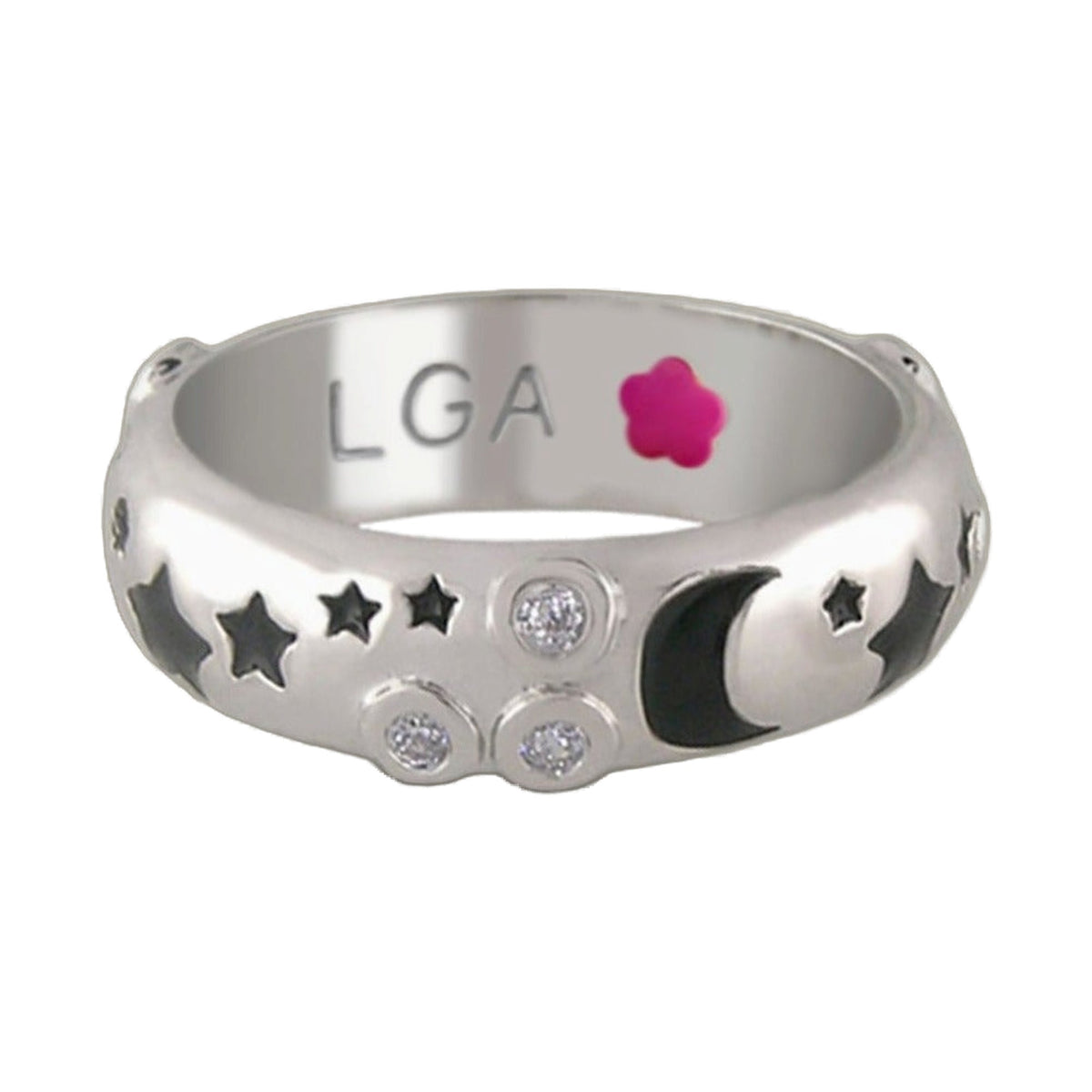 Stars of Night stackable ring by Lauren G Adams, domed band with star cutouts and crystals on Tampa Home & Garden Store