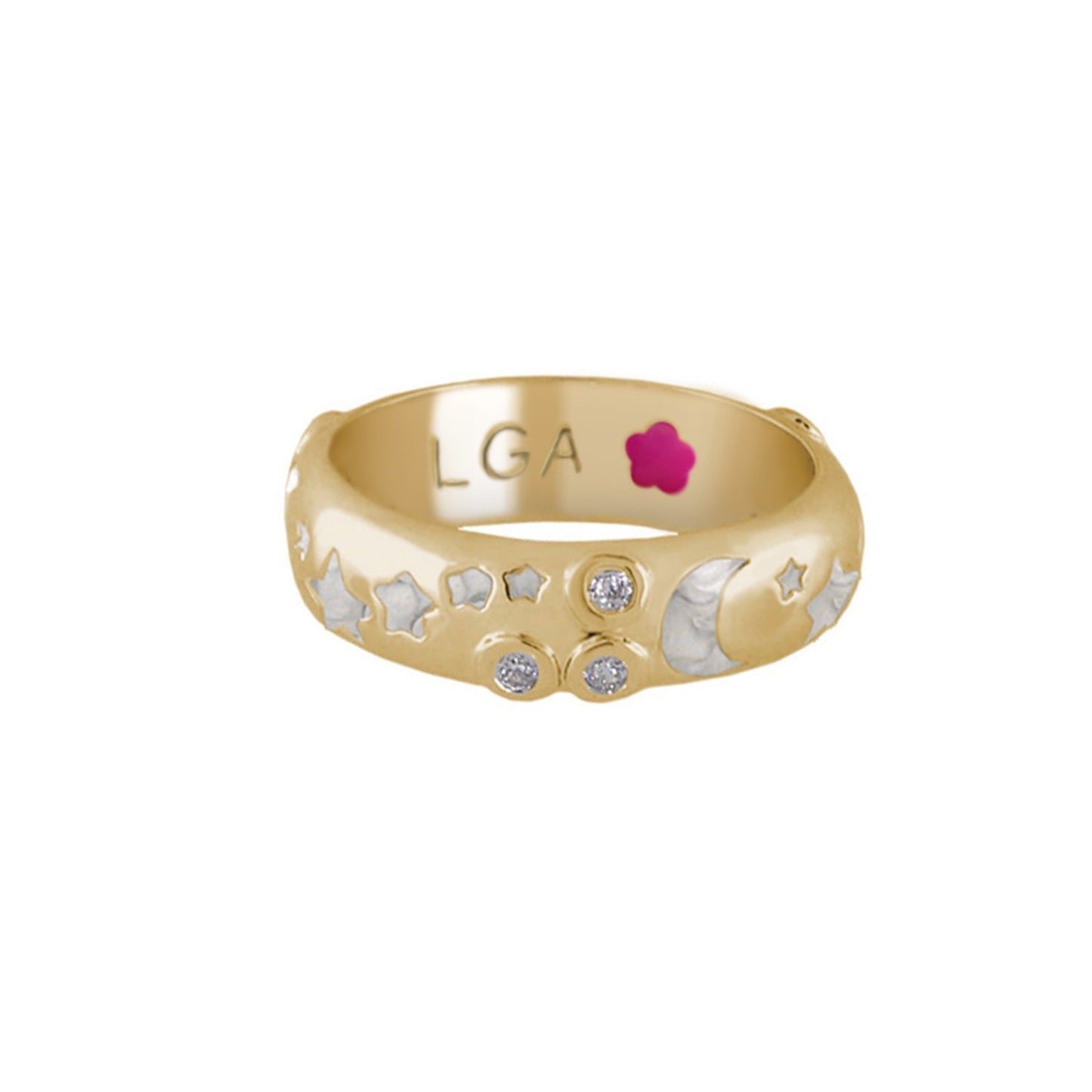 Stars of Night Stackable Ring gold domed band with star crescent cutouts diamond accents on Tampa Home & Garden Store