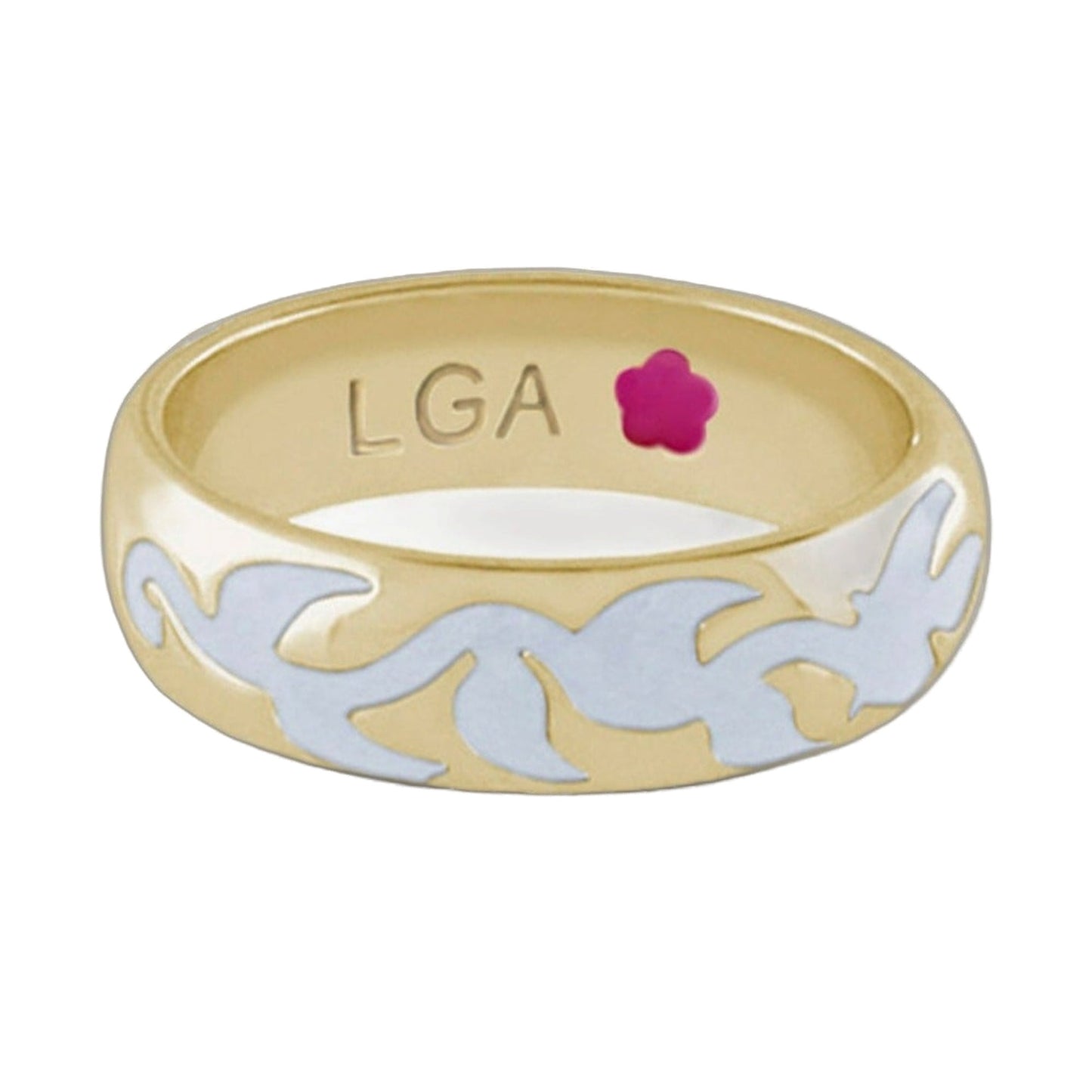 Daisy Swirl Band Ring gold tone with white swirl pink bloom Lauren G Adams stackable ring on Tampa Home & Garden Store