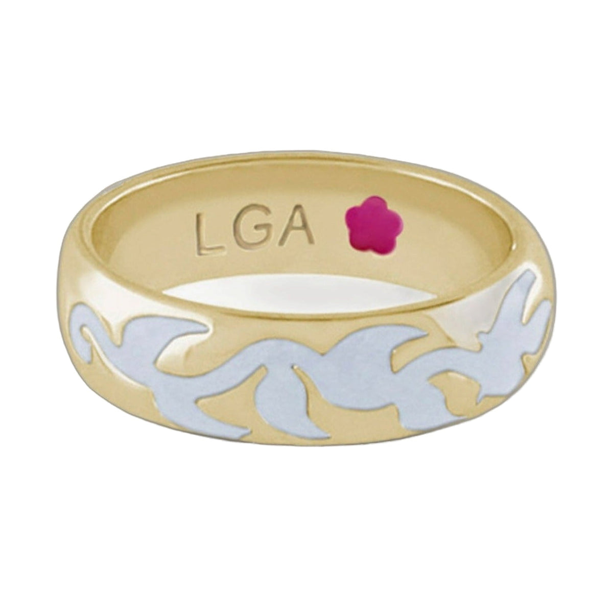 Daisy Swirl Band Ring gold tone with white swirl pink bloom Lauren G Adams stackable ring on Tampa Home & Garden Store