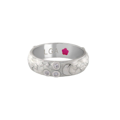 Stars of Night Stackable Ring — Wide enamel band in silver with moon and star motifs, LGA inside on Tampa Home & Garden Store