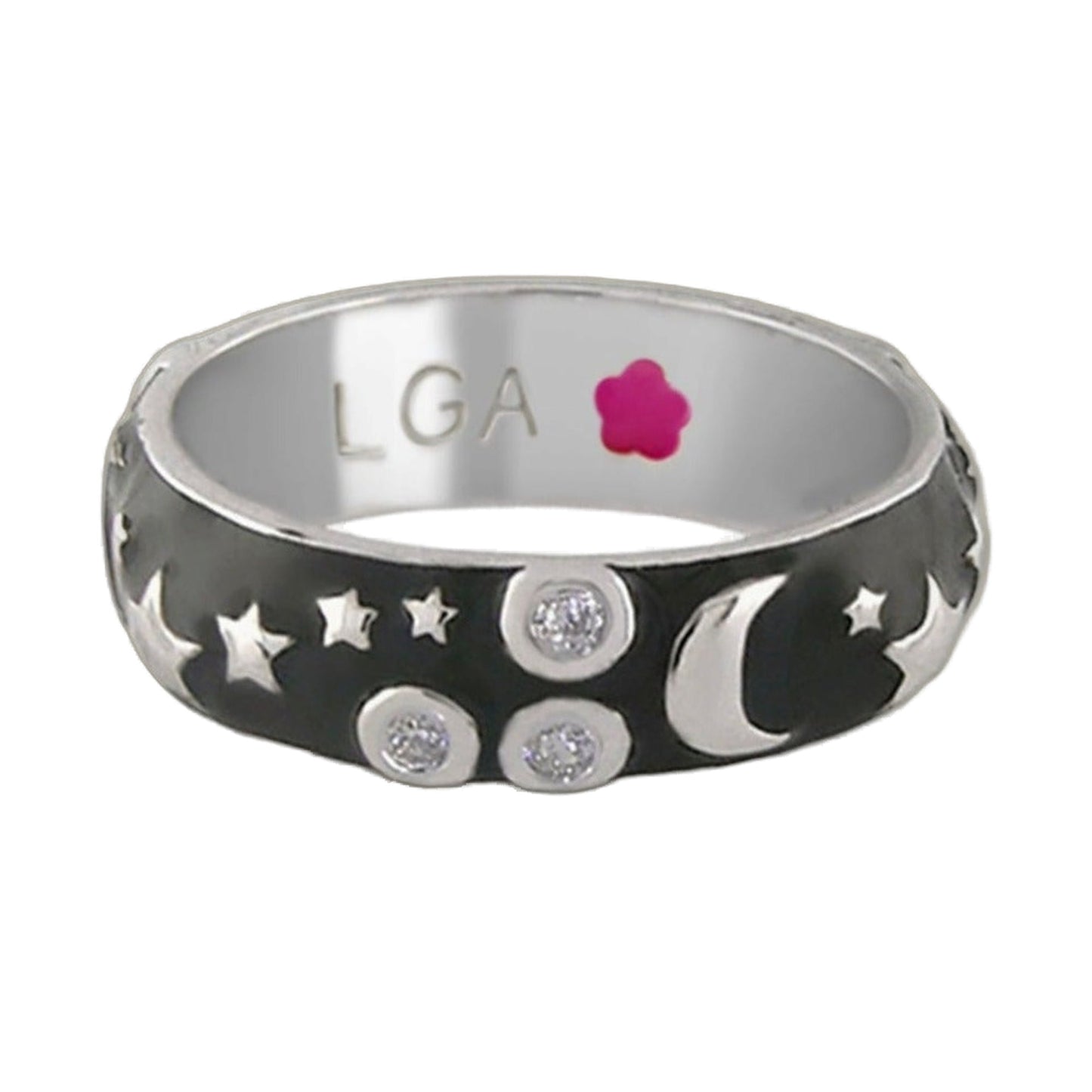 Stars of Night Stackable Ring wide black enamel band with white star pattern and crystals by Lauren G Adams on Tampa Home & Garden Store