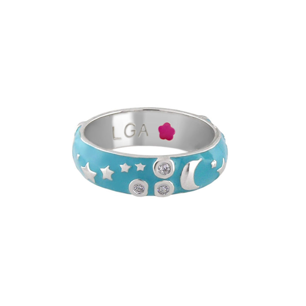 Stars of Night Stackable Ring by Lauren G Adams, turquoise enamel with stars and moons, crystals on Tampa Home & Garden Store