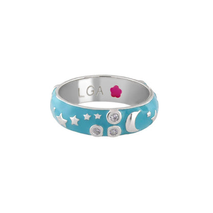 Stars of Night Stackable Ring by Lauren G Adams, turquoise enamel with stars and moons, crystals on Tampa Home & Garden Store