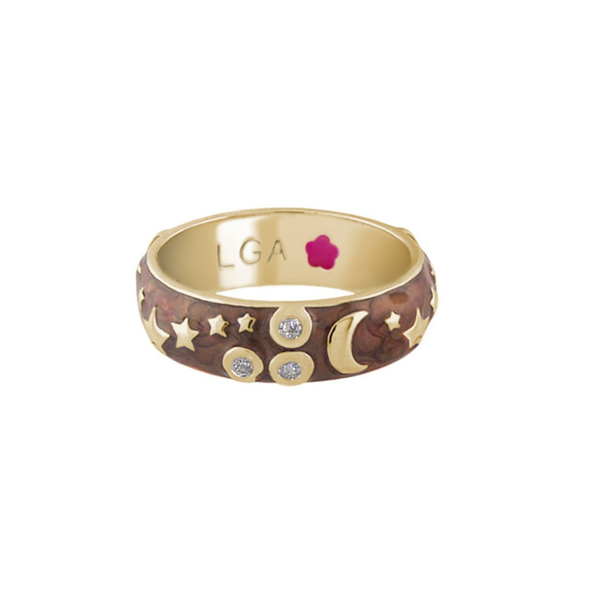 Stars of Night Stackable Ring, gold wide enamel band with moon and stars by Lauren G Adams on Tampa Home & Garden Store