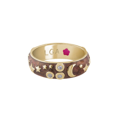 Stars of Night Stackable Ring, gold wide enamel band with moon and stars by Lauren G Adams on Tampa Home & Garden Store