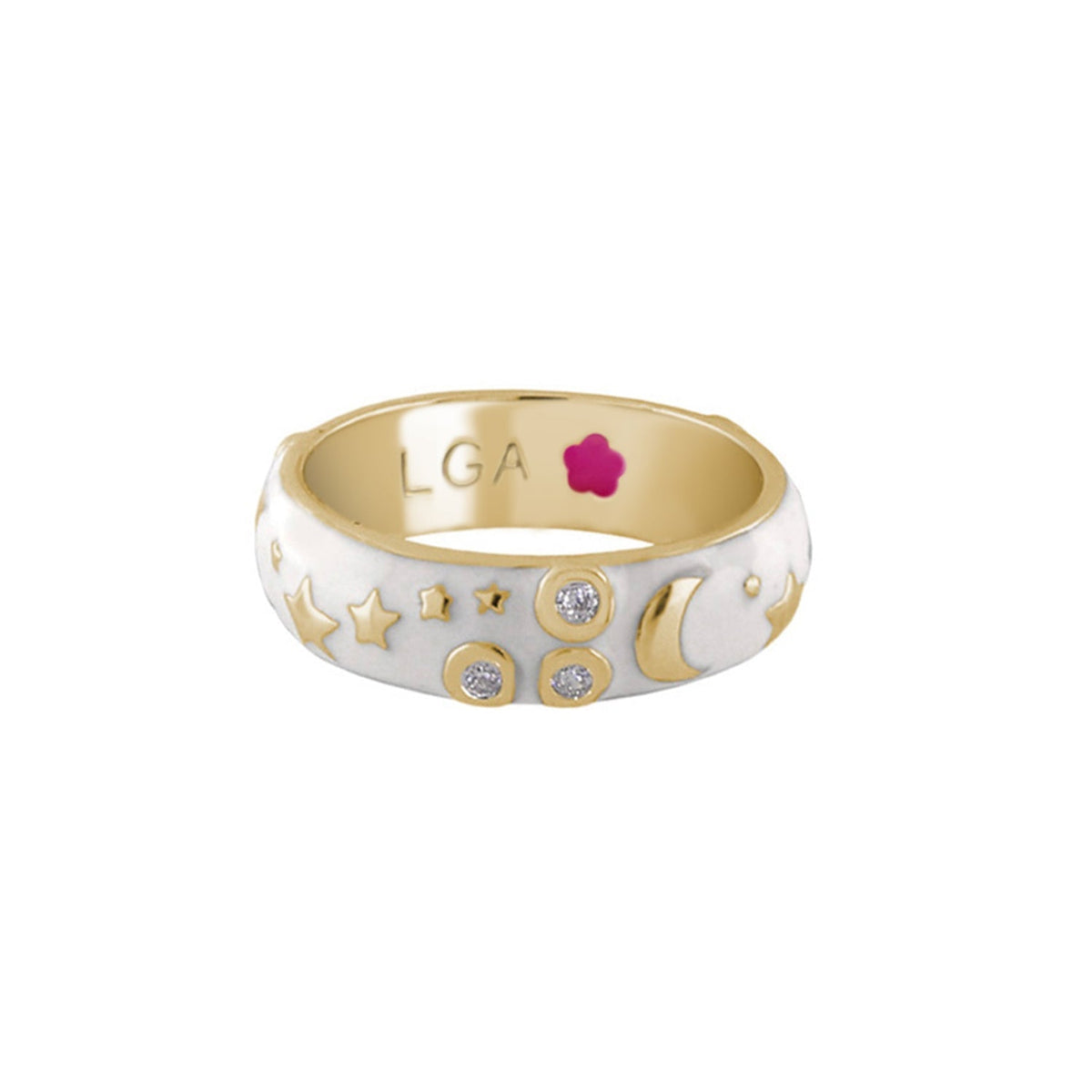 Stars of Night Stackable Ring — Wide Enamel Band with gold stars and moon; LGA inside on Tampa Home & Garden Store