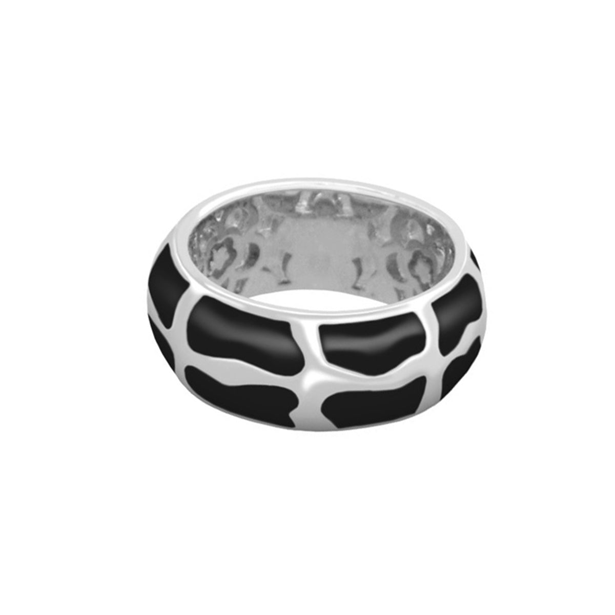 Puzzle Band Ring silver band with black enamel puzzle-piece pattern on Tampa Home & Garden Store