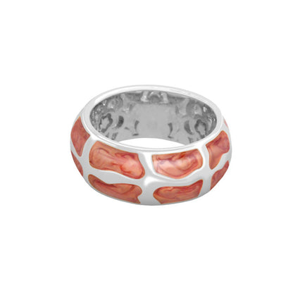 Puzzle Band Ring by Lauren G Adams, wide silver band with orange puzzle-piece inlays on Tampa Home & Garden Store